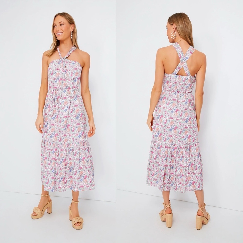 Tuckernuck Pink Floral Halter Midi Dress EUC